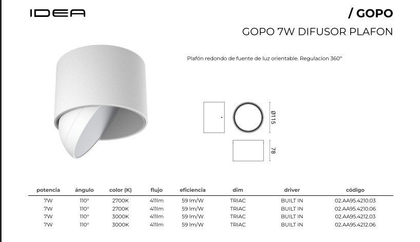 GOGO 7W DIFUSOR PLAFOND